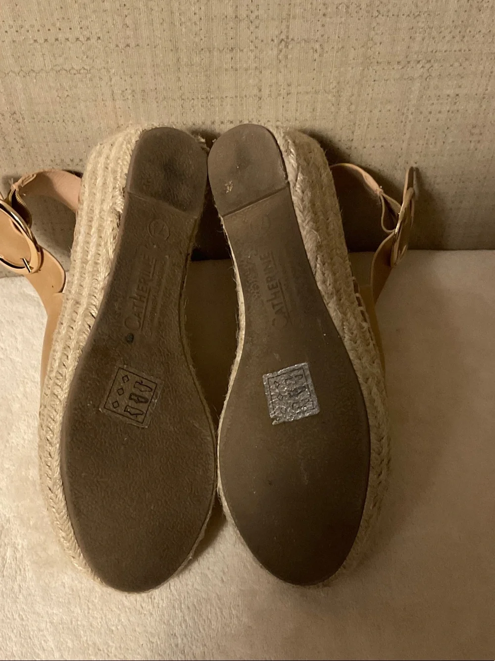 Catherine Malandrino Tan Leather Espadrille Platform Slingback Sandals